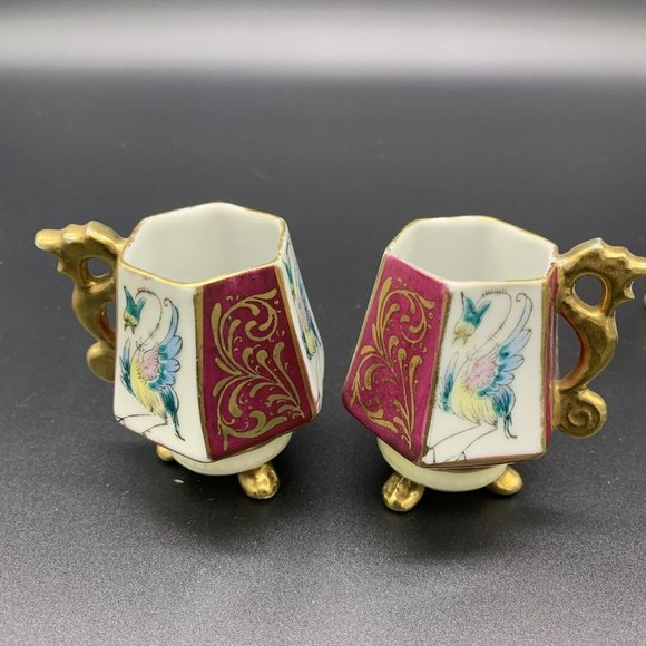 Lot 12pc Vintage Ardalt Lenwile Japan Footed Mini Tea Cup & Saucer Floral & Bird - Picture 7 of 12